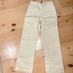Cream Frayed Hem Pants
